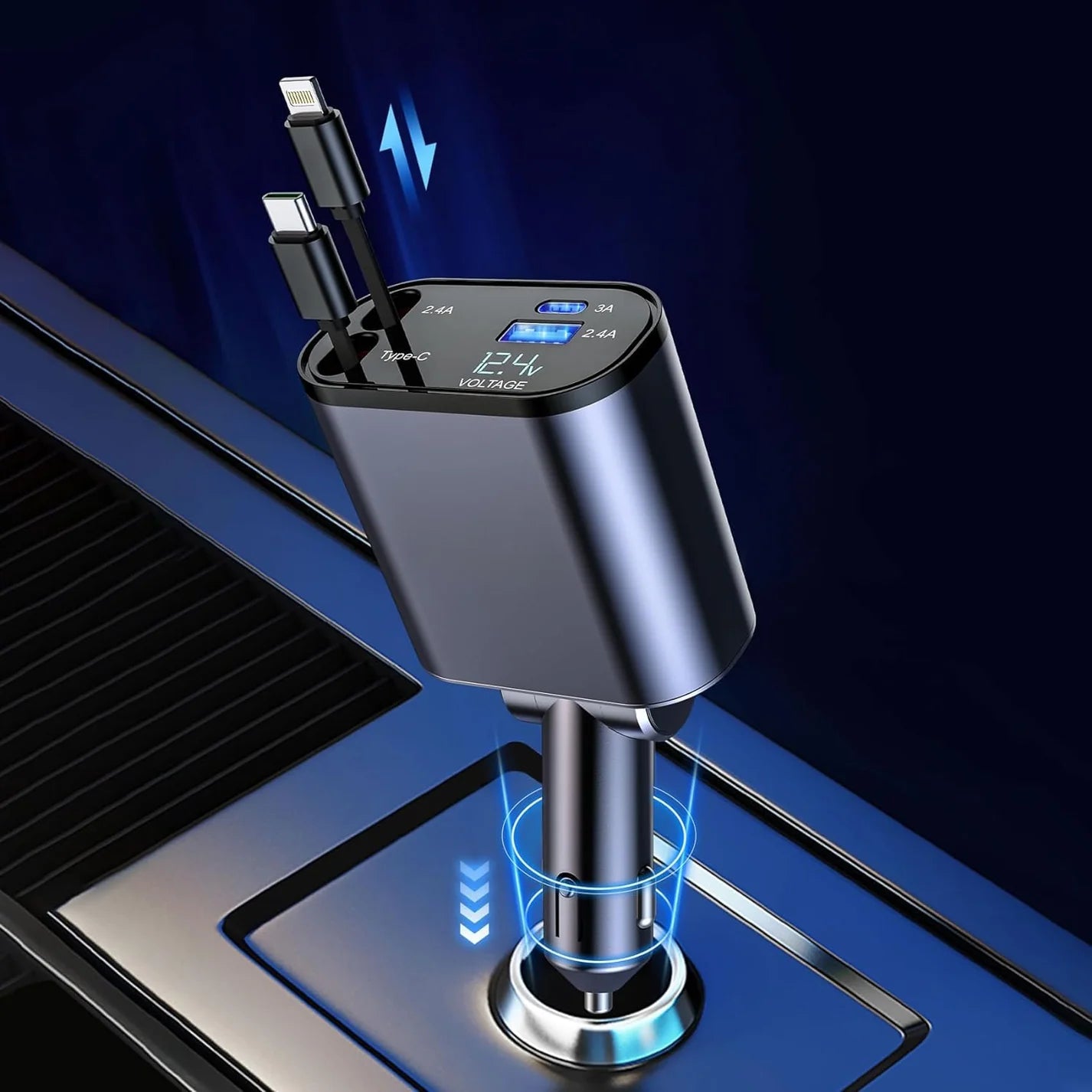 Retractable Car Charger, 120W 4 in 1 Superfast Car Charger
