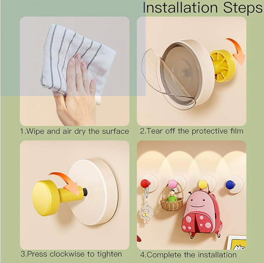 Rotating Vacuum Suction Wall Hook (Pack of 4)