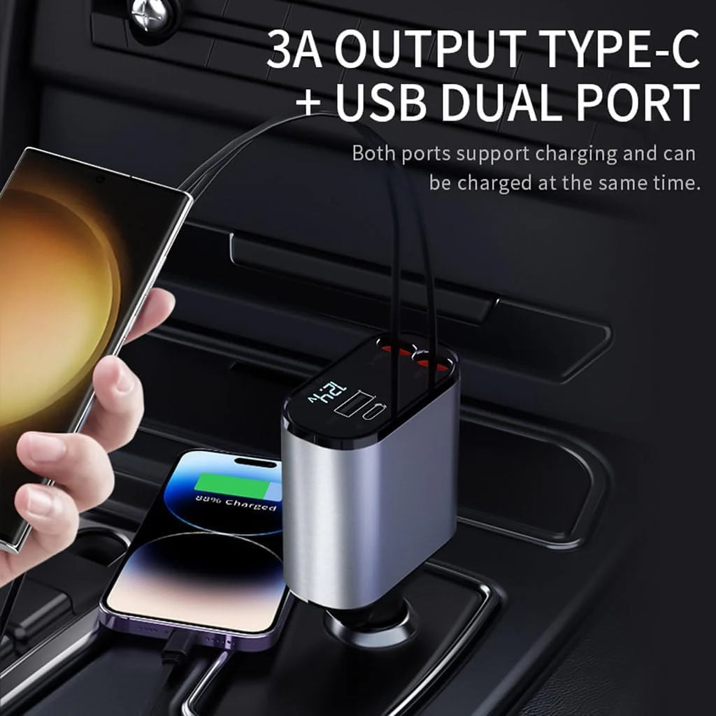 Retractable Car Charger, 120W 4 in 1 Superfast Car Charger