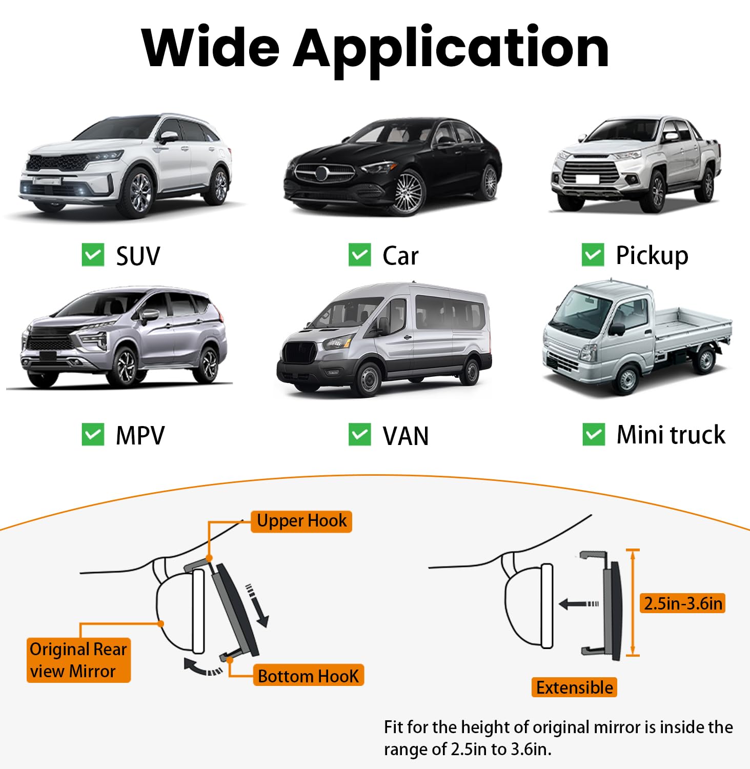 3D Anti-Glare Panoramic Rear View Car mirror
