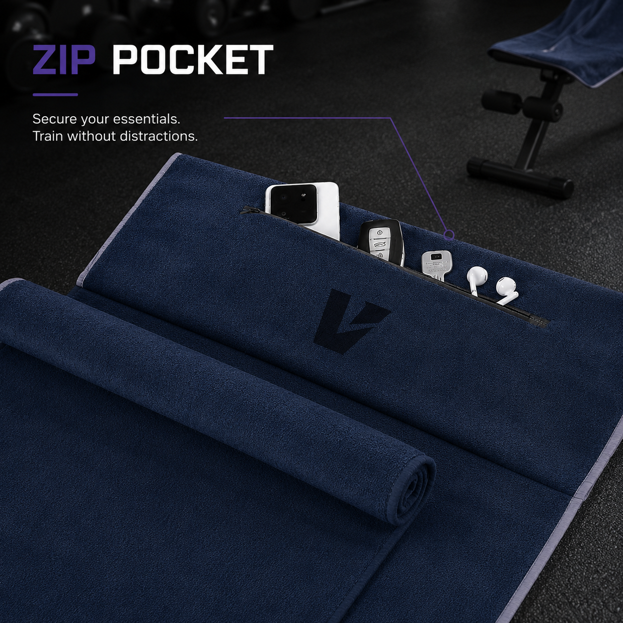 Hooded Gym Towel with Zip Pocket