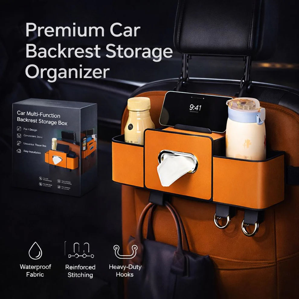 Space-Saving Car Backseat Organizer with Hooks
