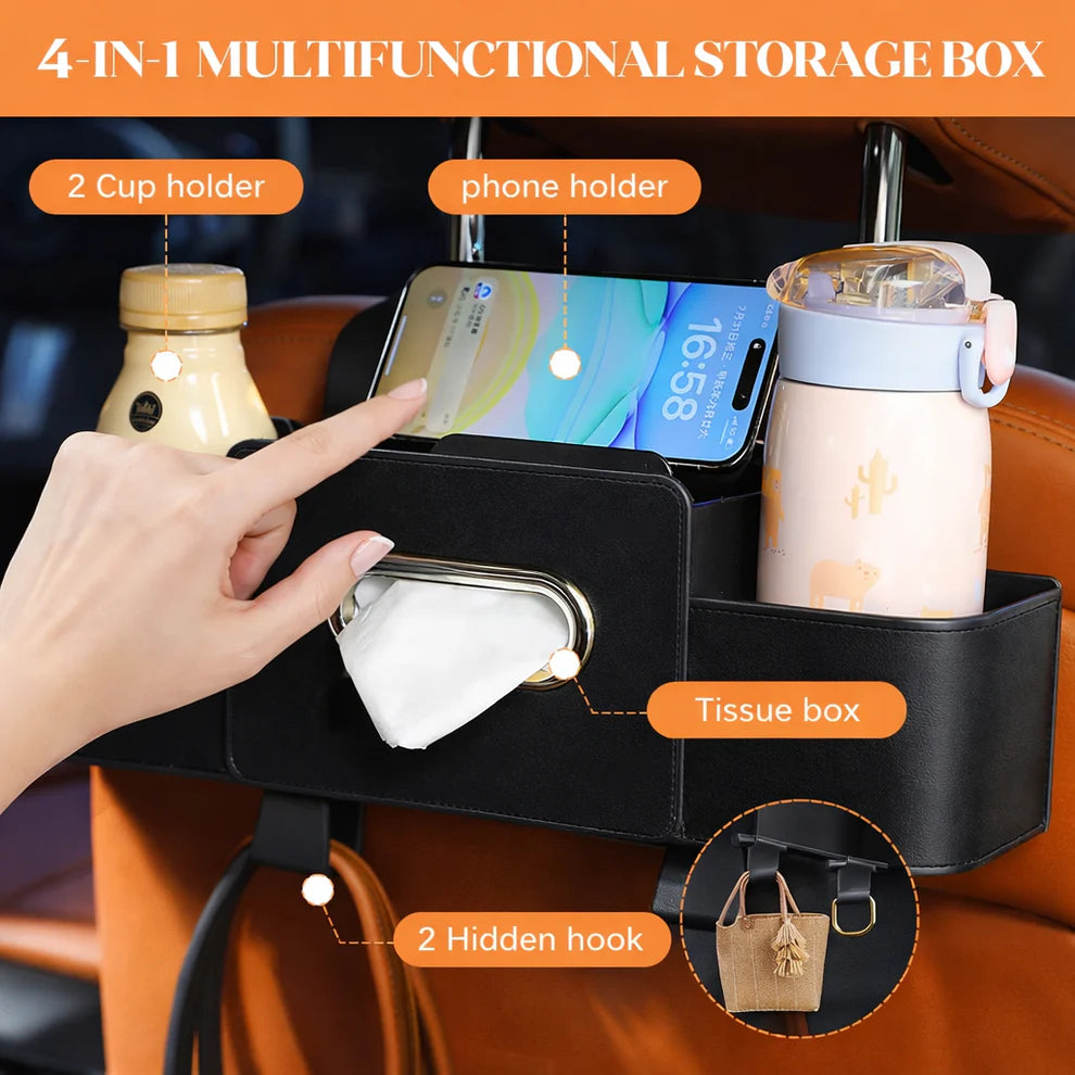 Space-Saving Car Backseat Organizer with Hooks