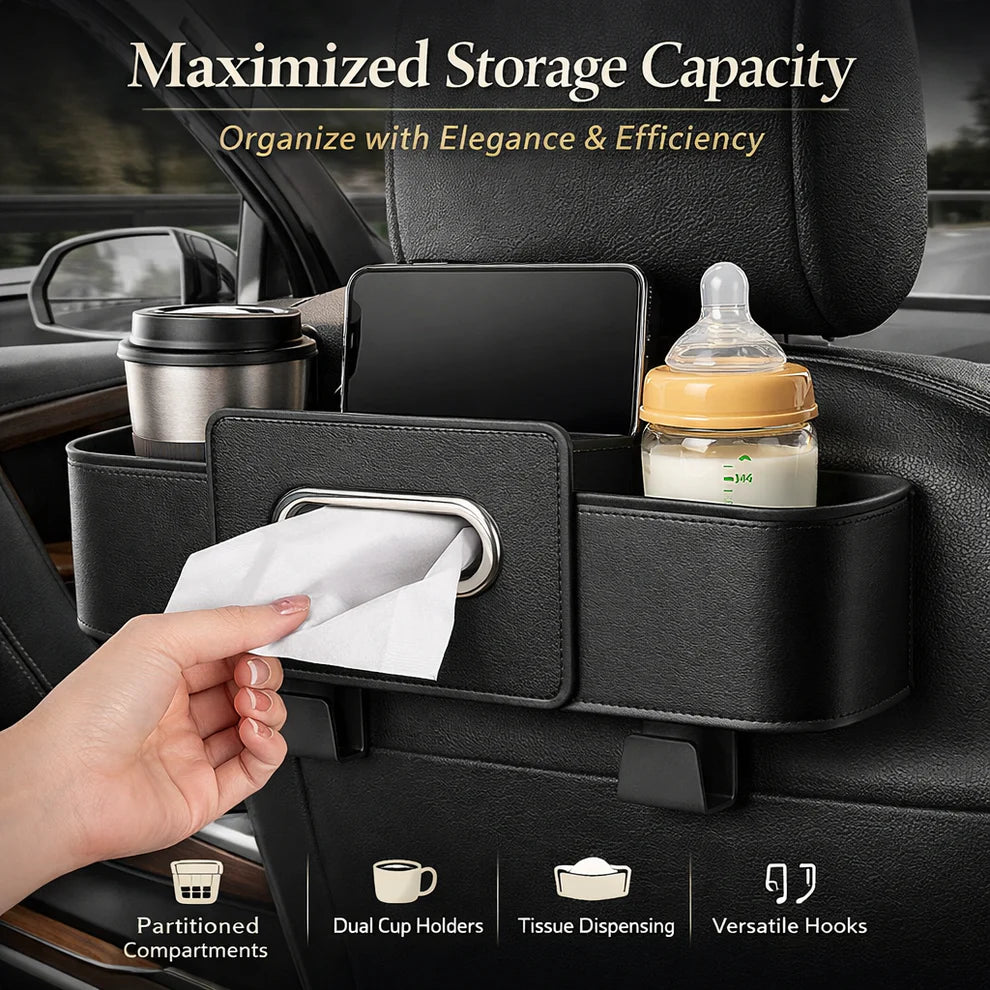 Space-Saving Car Backseat Organizer with Hooks