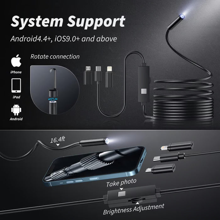 Plug-and-play Endoscope Camera - Compatible with Android, iOs