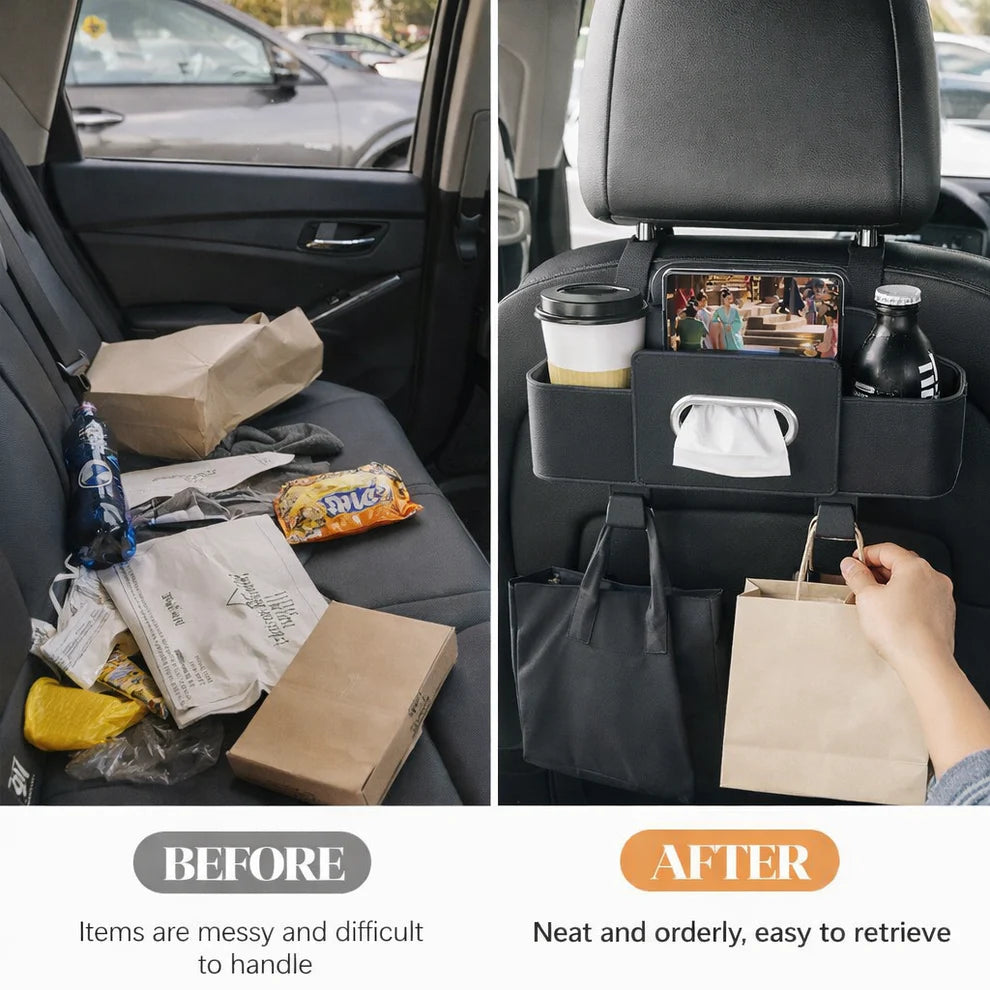 Space-Saving Car Backseat Organizer with Hooks