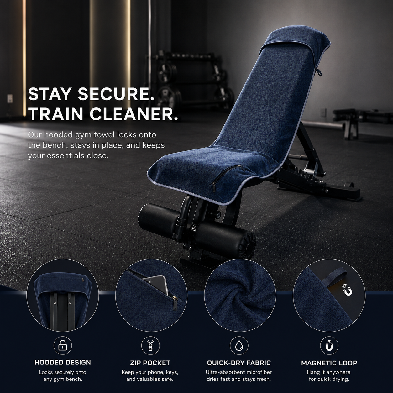 Hooded Gym Towel with Zip Pocket