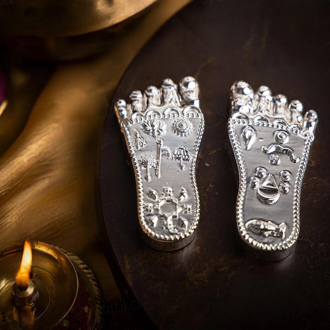 Shree Krishna Charan Paduka (Lotus Feet) | Silver Plated