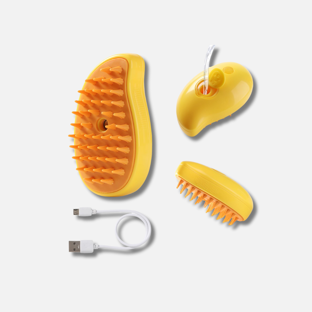 a yellow hair brush and comb on a white surface