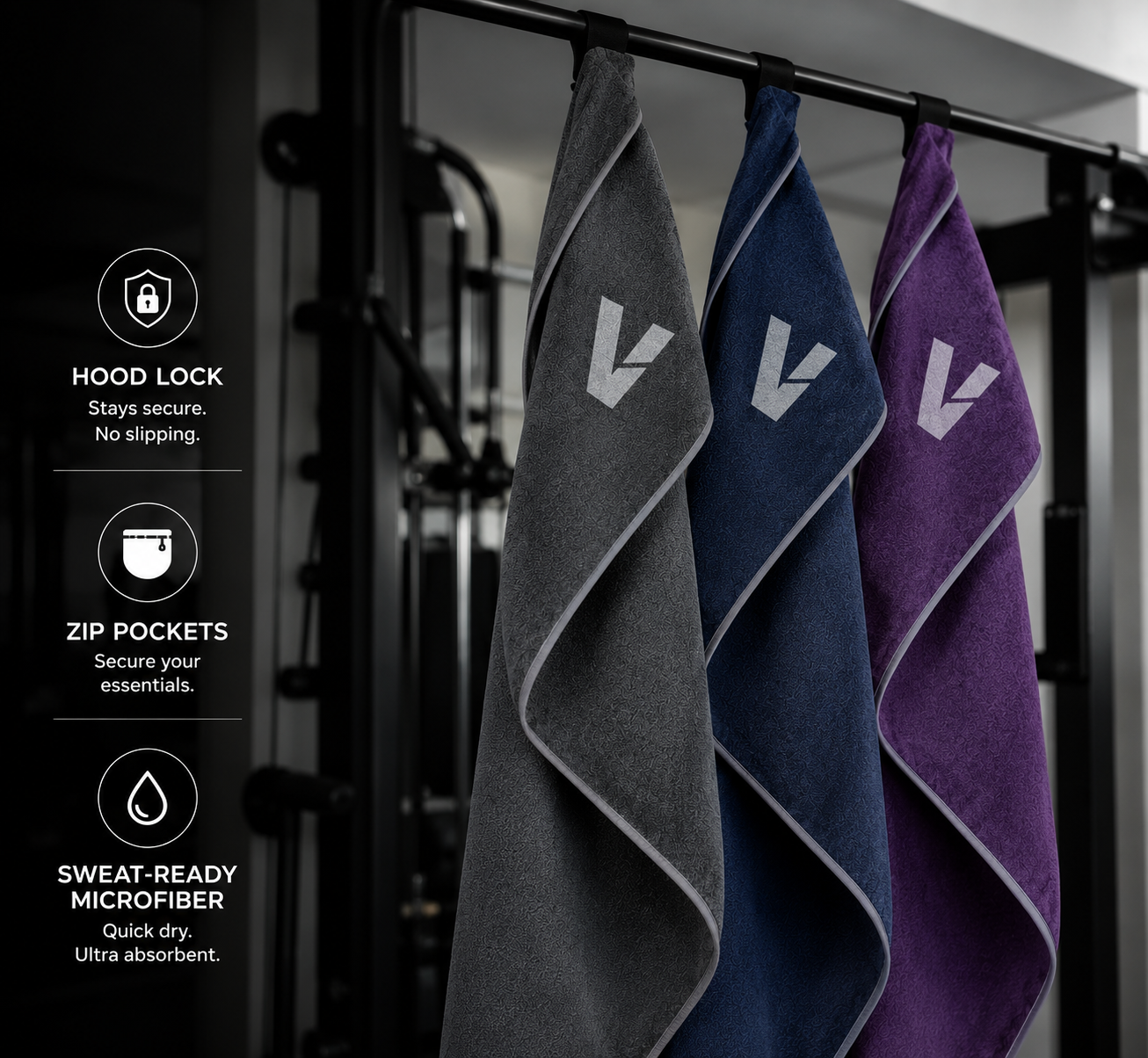 Hooded Gym Towel with Zip Pocket