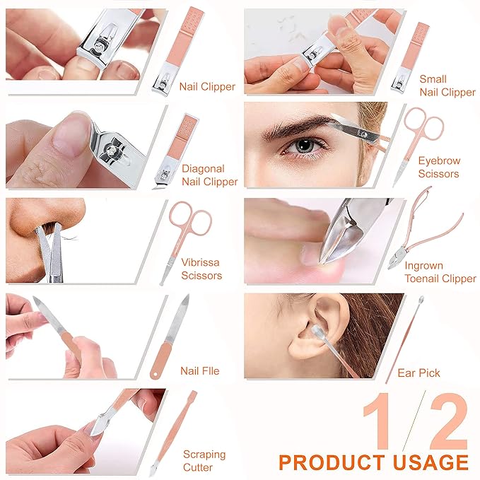Nail Essentials Set - Portable Nail Clippers 16pcs Set